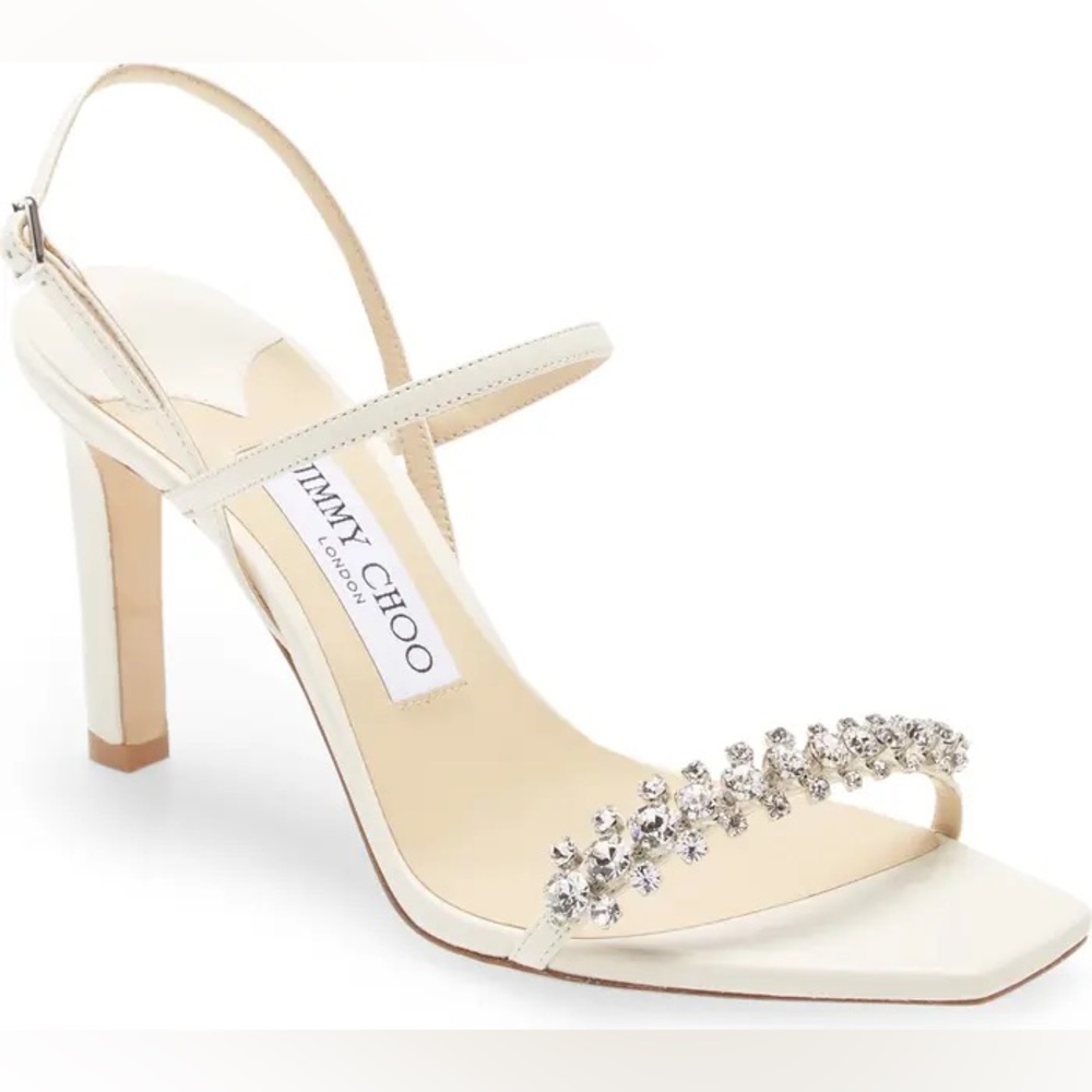 Authentic Jimmy Choo Meira Crystal Embellished Nappa Sandal Bridal Shoes
